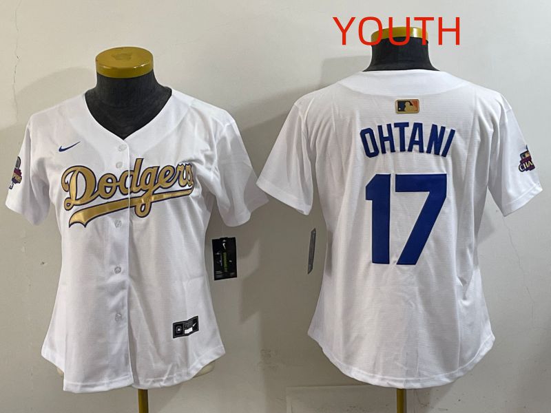 Youth Los Angeles Dodgers #17 Ohtani White Champion edition Nike MLB Jersey style 007->youth mlb jersey->Youth Jersey